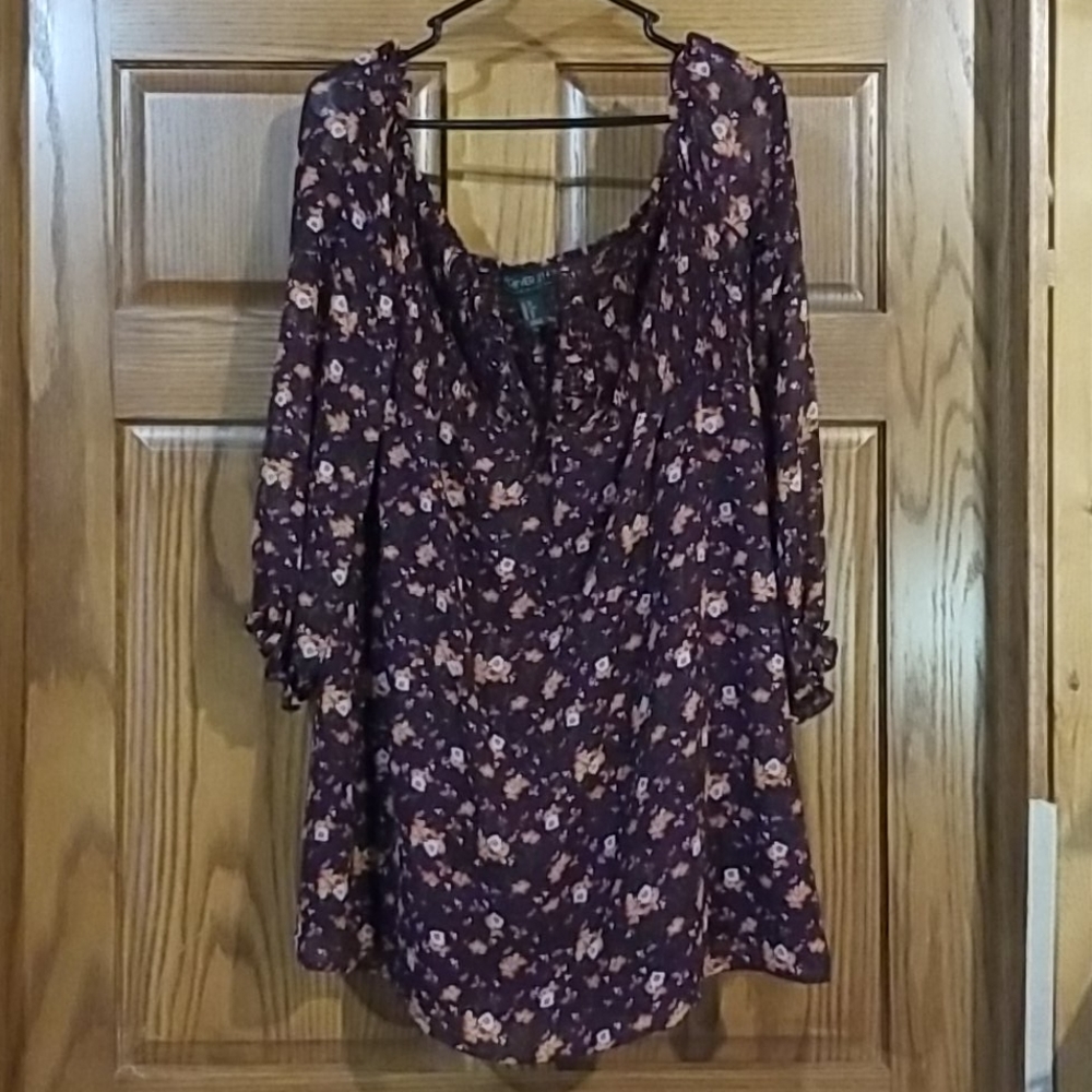 Forever 21 Maroon Floral Off Shoulder Dress